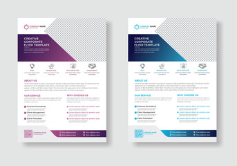 Business promotional flyer template with purple, Dark purple or  blue, Dark blue,  geometric shapes
