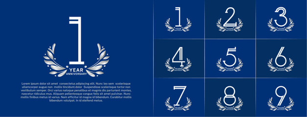 set of anniversary logotype white color and silver ornament for special celebration event