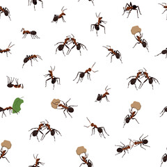 Ant pattern, abstract insects. Realistic isolated elements, summer nature animals, Garden termites silhouette wallpaper. Decor textile, wrapping paper. Vector current seamless background