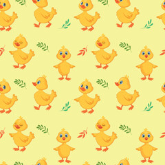 Fototapeta premium Bath rubber duck soap pattern. Bathing yellow pop art. Beautiful gifting child objects. Little animal. Babies print with cute ducklings. Happy birds. Vector seamless tidy background