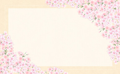 桜の長方形フレーム-うす茶