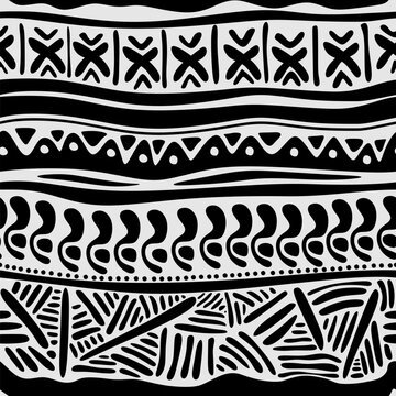 Tribal abstract seamless pattern in monochrome style.