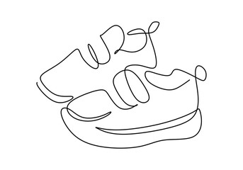 One line drawing of kid shoes isolated on white background.