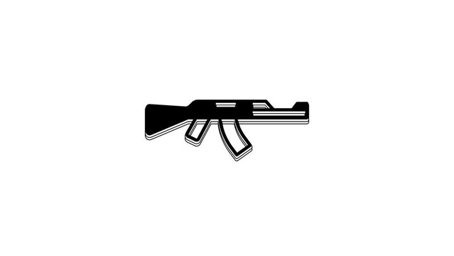 Black Submachine gun icon isolated on white background. Kalashnikov or AK47. 4K Video motion graphic animation