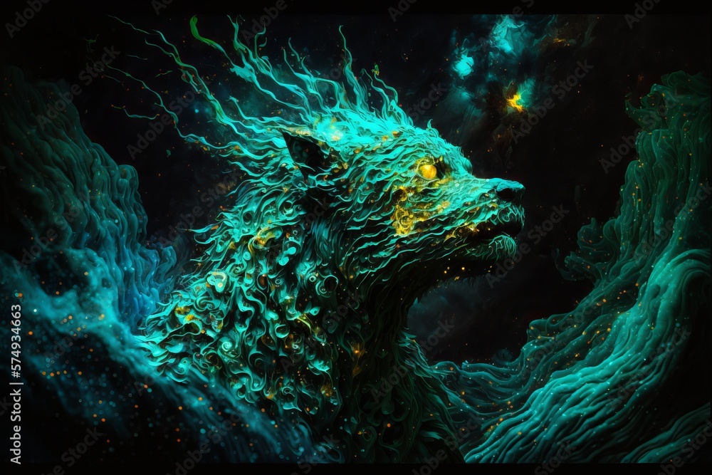 Wall mural the celestial beast made of a magical malachite nebula | created with generative ai