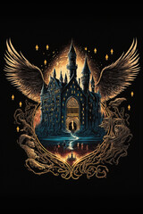 Fototapeta premium Fantasy castle with wings