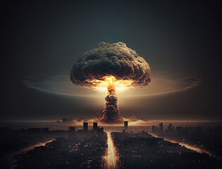 Atomic Bomb Explosion Over Huge City, Generative AI, Generative, AI - obrazy, fototapety, plakaty