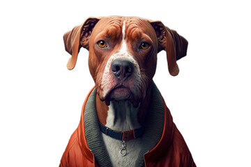 Obraz premium Dog wearing a fashion clothes and accessory isolated on transparent background. Pet portrait in clothing. PNG. Digital ai art