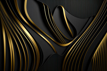 Luxury dark background with golden waves. Elegant minimalistic pattern for wallpaper, web, digital print design. Digital ai art