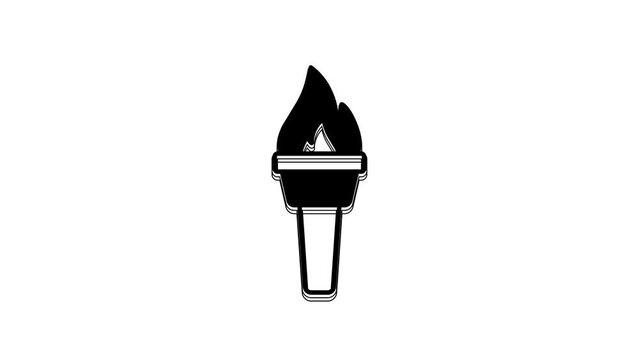 Black Torch flame icon isolated on white background. Symbol fire hot, flame power, flaming and heat. 4K Video motion graphic animation