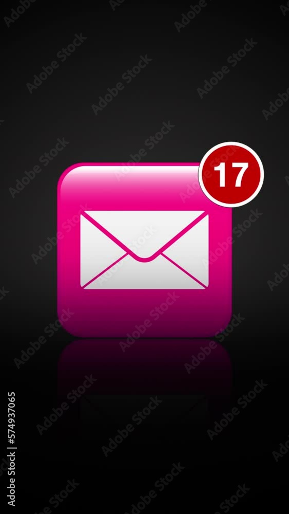 Poster vertical video animation of news app icon with notifications on black background. motion background.
