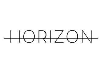 Logo aislado con letras de la palabra Horizon en texto manuscrito con raya