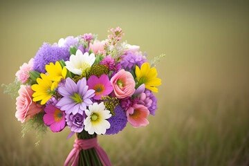 Fresh bright spring flowers in a bouquet, generative AI