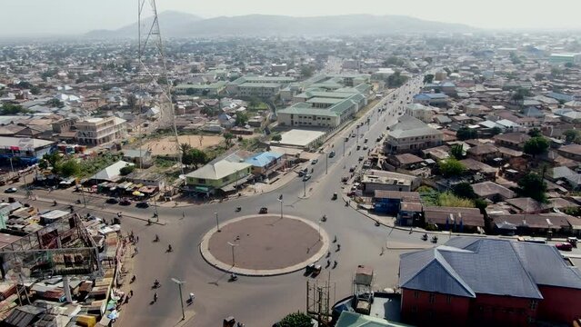 Roundabout in central Gombe, Nigeria - aerial orbit