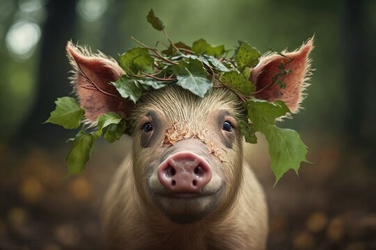 Pig Leaves its Roots on Head. Generative AI