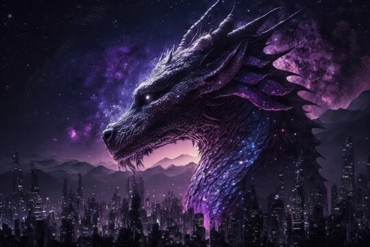 Dragon In The Night Sky. Generative AI