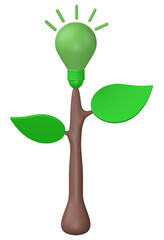 3D Tree with light bulb flower isolated on transparent background png file. Concept of Renewable power and clean energy.