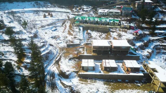 Aerial view after snowfall in kufri shimla
