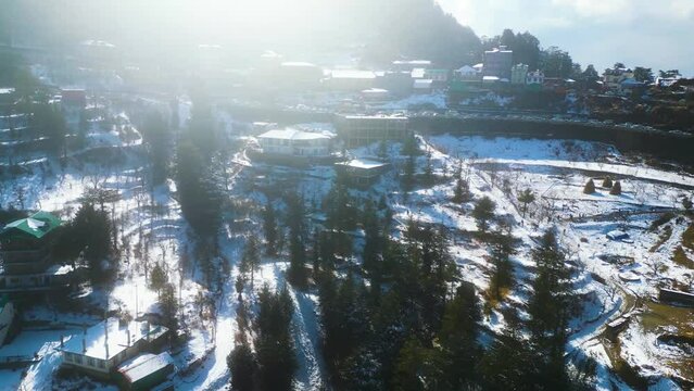 Aerial view after snowfall in kufri shimla