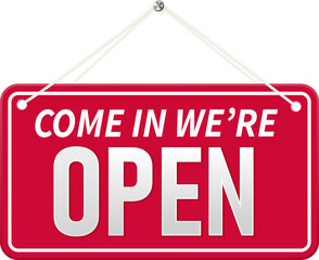 Open sign on door store. Business open or closed banner isolated for shop retail.