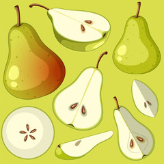 Green pear fruit cartoon with background