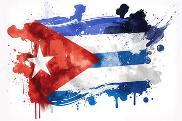 Cuba Flag Expressive Watercolor Painted With an Explosion of Color, Movement and Artistic Flair, generative ai