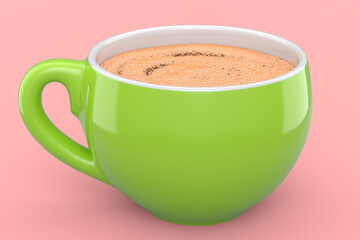 Ceramic coffee cup for cappuccino, americano, espresso, mocha, latte on pink