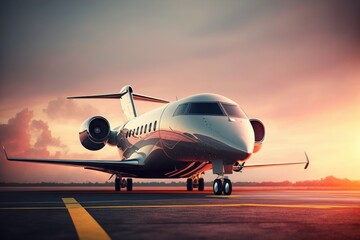 Luxury private jet on airport runway (Generative AI)