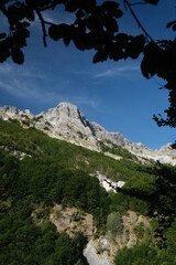 Alpi Apuane. Mountain landscape in Tuscany. Monte Pizzo d'Uccello in the Apuan Alps and  forest....