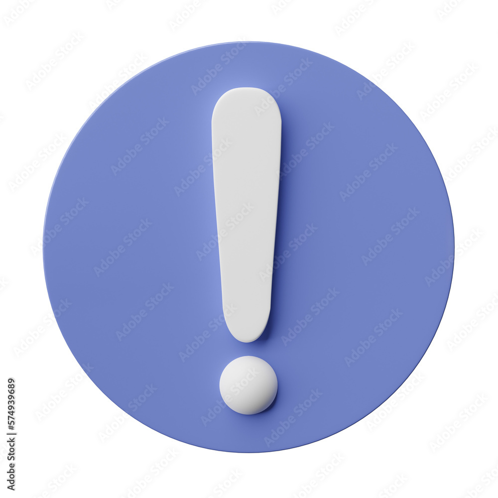 Poster 3d exclamation mark symbol, caution sign icon isolated on transparent background png file.
