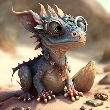 Cute Dragon at Work: A Playful Illustration. Generative AI