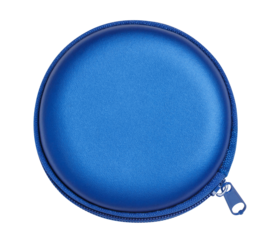 Blue round pouch with a zipper, cut out