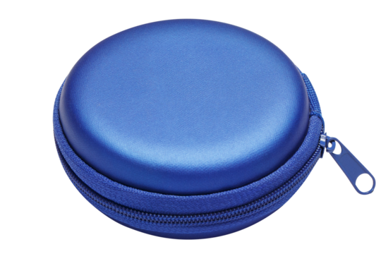 Blue round pouch with a zipper, cut out