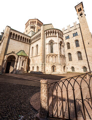Fototapeta premium Trento. Medieval Cathedral of San Vigilio (Duomo di Trento, 1212-1321), Romanesque and Gothic style, isolated on white or transparent background. Trentino-Alto Adige, Italy, Europe. Png.