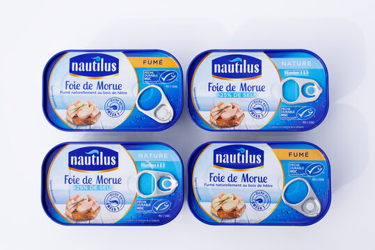 4 conserves de foie de morue de la marque Nautilus, France