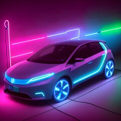 Fototapeta na wymiar ev car with neon lights