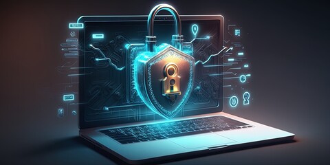 illustration of internet security lock on the background of electronic circuits, generative ai