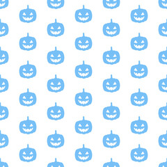 Seamless pattern with blue halloween scary pumpkin