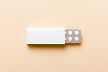 Blank White Product Package Box Mock-up. Open blank medicine drug box with blister top view