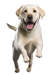 Adorable Labrador retriever puppy jumping, isolated background. Generative Ai