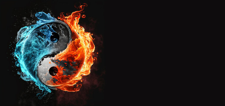 Yin and Yang Moon and Sun Illustration, Yin-yang symbol Water and Fire, Generative AI
