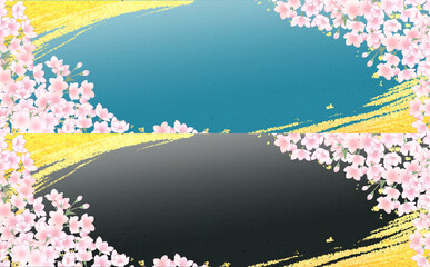 満開の桜 和風フレーム -あさぎ・くろ- 