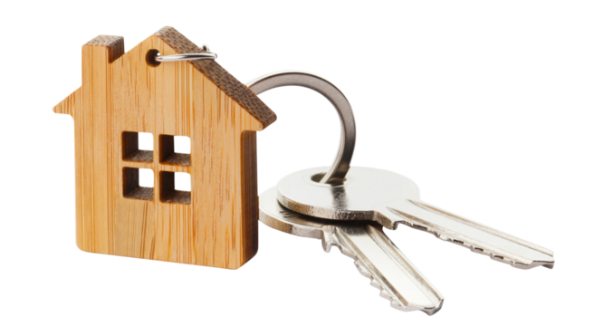 House keys with house shaped keychain, cut out