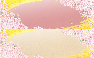 満開の桜 和風フレーム -桃・うす茶- 