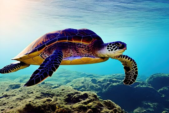 Beautiful turtle swimming in the ocean. Generative ai