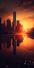 Plakat sunset over the city