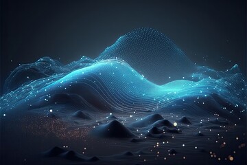 Futuristic big data visualization wave connecting neural network and moving on earth.Generative AI - obrazy, fototapety, plakaty