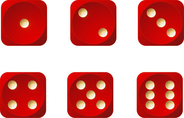 Dice collection. Game dice. Dice in realistic design from one to six. 