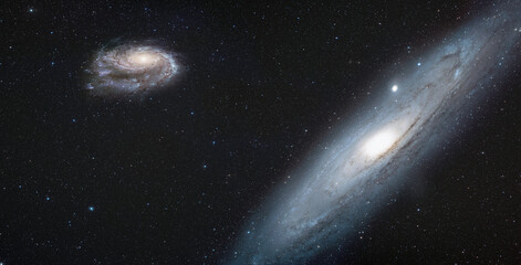 Andromeda galaxy with our galaxy is Milky Way in the  background 