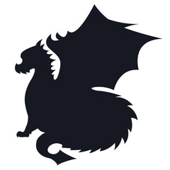 Silhouette of a mystical dragon creature with wings and a spiked tail